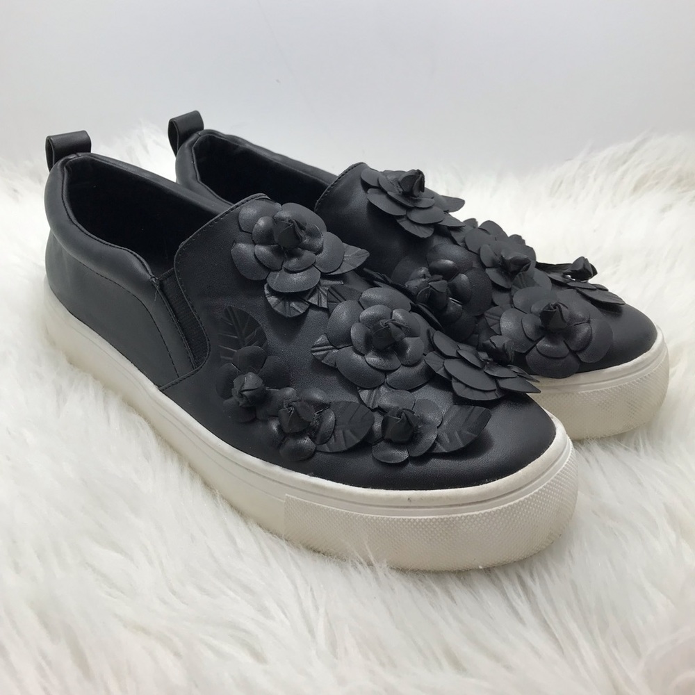 Black Faux Leather Slip-On Sneakers